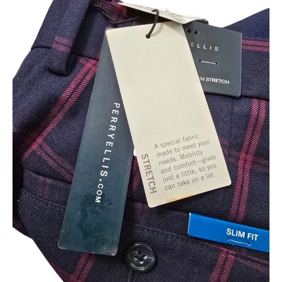 Perry Ellis NWT Windowpane Slim Fit Stretch Pants In Dark Sapphire Sz 30x30 - Picture 10 of 13